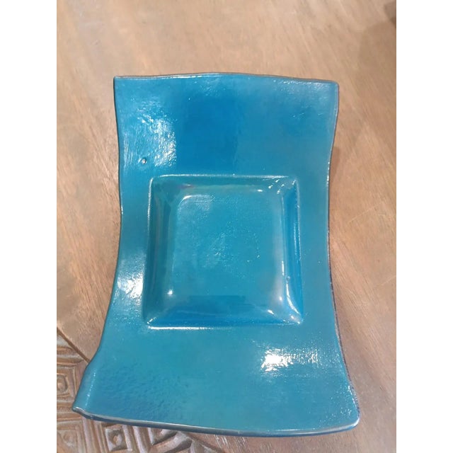 Mid-Century Aqua Fused Glass Ashtray or Catchall With Foil Center For Sale - Image 9 of 9