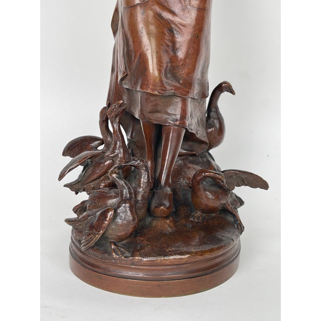 Metal A Patinated Bronze Sculpture of a Standing Lady Feeding Ducks by Lalouette For Sale - Image 7 of 8