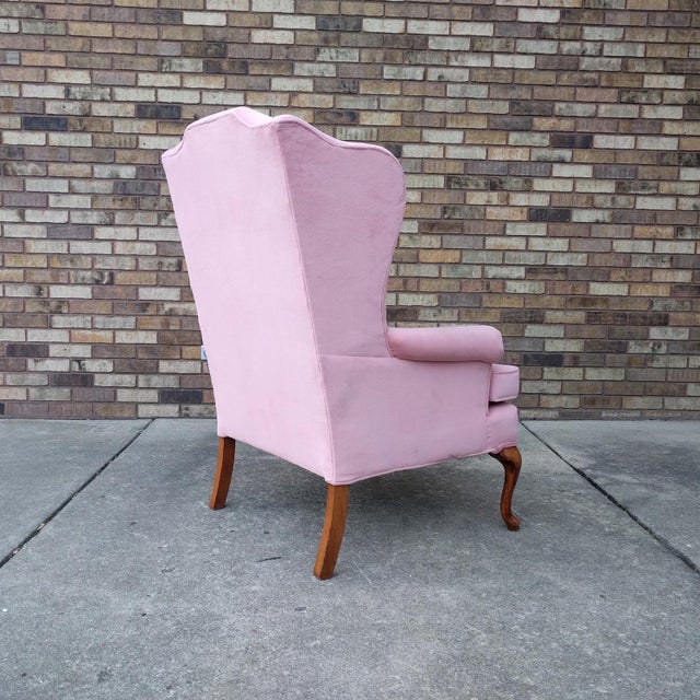 Vintage Queen Anne Pink Velvet Wingback Chairs by Sam Moore Furniture