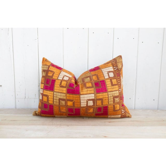 19th Century Palash Silk Phulkari Pillow For Sale - Image 5 of 9