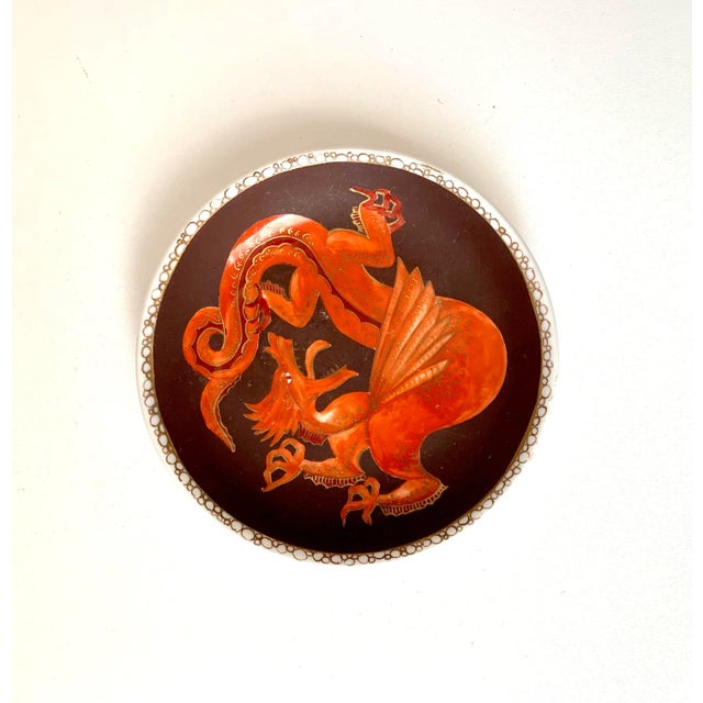 Early 21st Century Small 2002 Hand Painted Studio Dragon Plate / Coaster For Sale - Image 5 of 5
