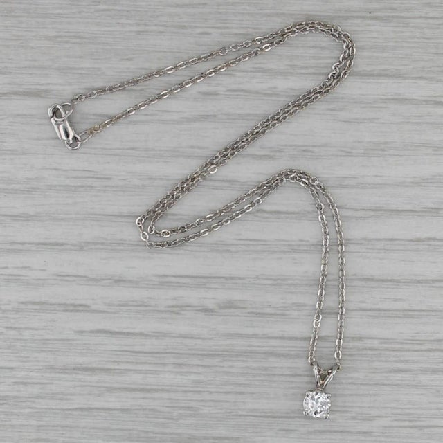 2000 - 2009 0.42ct Round Diamond Solitaire Pendant Necklace 14k White Gold 15.5" Cable Chain For Sale - Image 5 of 5