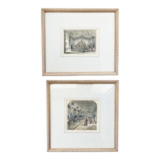 Pair of 19th Cen Hand-Colored Engravings Tower of London Armoury and Jewel Room For Sale