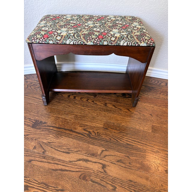 Art Deco Wood Vanity Bench With William Morris Golden Lily Upholstery For Sale - Image 9 of 12