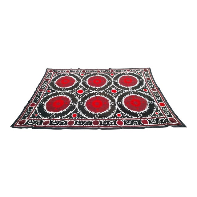 Vintage Red and Black Bukhara Suzani Tapestry For Sale