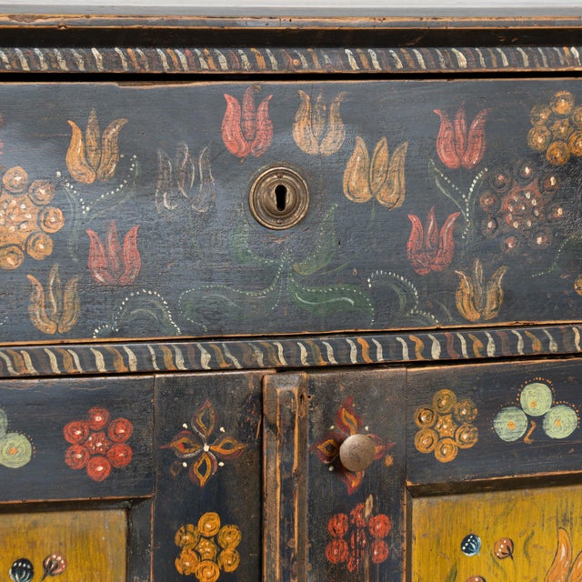 Wood 19th Century Original Hand-Painted Hungarian Pine Cabinet Sideboard For Sale - Image 7 of 16