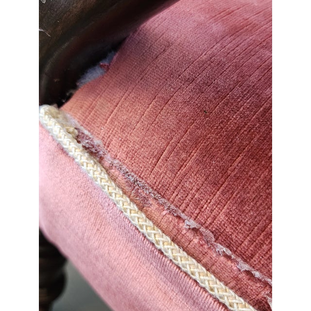 19th Century Antique Victorian Velvet Marquetry Fauteuil Parlor Armchair For Sale - Image 10 of 12