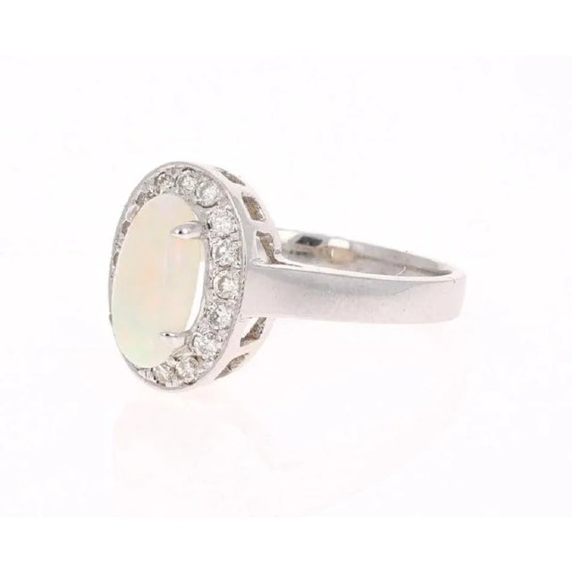 Modern 1.48 Carat Oval Cut Opal Diamond White Gold Cocktail Ring, size 7 For Sale - Image 3 of 5