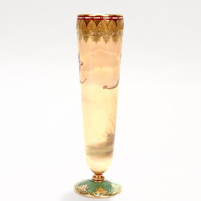 Antique Hand Painted Royal Vienna Gilt Porcelain Bud Vase Entitled 'Echo' For Sale In Philadelphia - Image 6 of 14