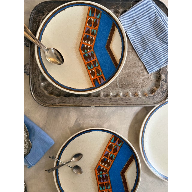 1970s 1970s Mikasa Indian Feast Teepee Dinner Plates 10.75 Inch Stoneware Japan - Set of Four (4) For Sale - Image 5 of 11