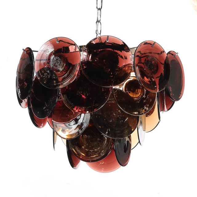 Purple Pair of Mid-Century Hand-Blown Murano Glass Disc Chandeliers in Smoked Tortoise For Sale - Image 8 of 10