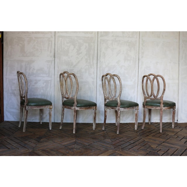 Animal Skin 1930s Italian Neoclassical Leather-Top Game Table Set With Four Chairs For Sale - Image 7 of 18