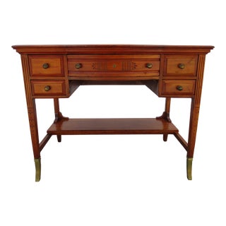 PIne and Brass Capped Sabre Leg Desk / Entryway Table For Sale
