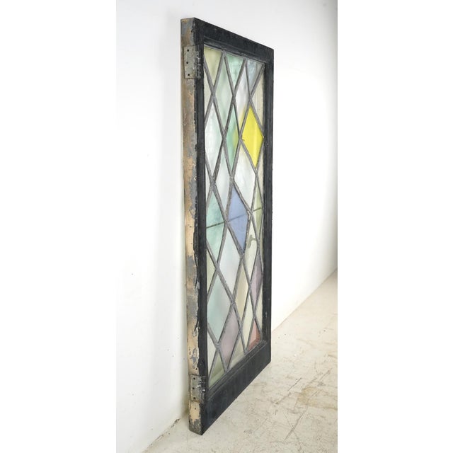 Tudor Diamond Leaded Stained Glass Steel Casement Window For Sale - Image 4 of 8