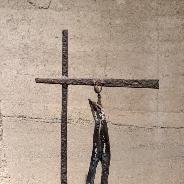 For your consideration, a 1970s Brutalist metal sculpture titled "Savior of Auschwitz," hand-forged in Mexico by the Emaus...