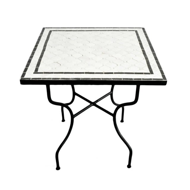 White Square Mosaic Outdoor Dining Table 28" For Sale - Image 8 of 8