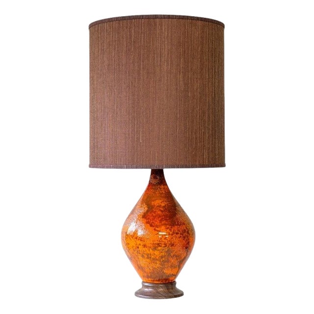 Orange Red Volcanic Glazed Ceramic Table Lamp by R. Houben, 1970 For Sale
