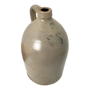 Antique American 2 Gallon Spirits Jug With Gardiner Maine Stoneware Company Embossed Swan Mark