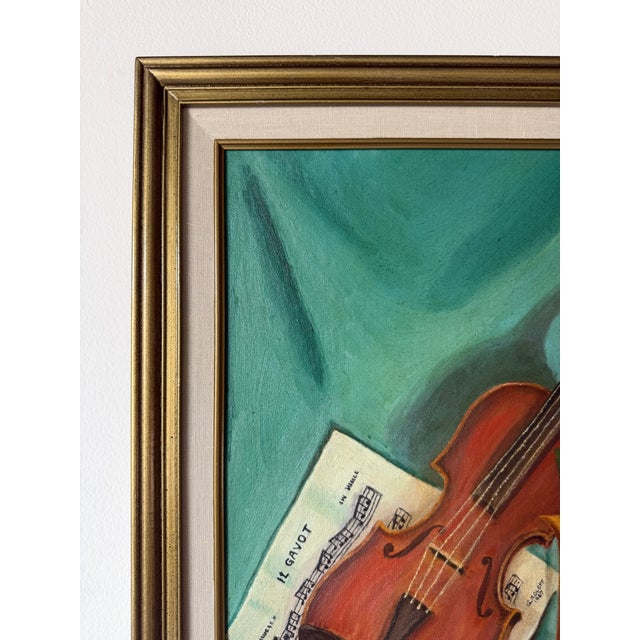 Wood 1960's Mid-Century G. Koloff Violin & Rose Still Life Painting – Framed For Sale - Image 7 of 12
