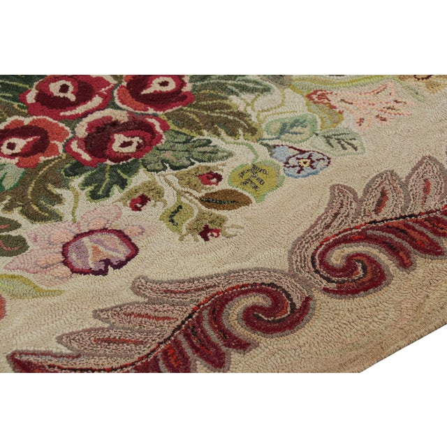 Antique Hooked Rug in Beige-Brown With Colorful Floral Patterns From Rug & Kilim For Sale In New York - Image 6 of 8