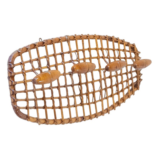 Mid-Century Modern Italian Bamboo and Rattan Coat Rack, 1960s For Sale
