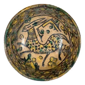 Islamic Buff Ware Slip Paint Ceramic Bowl with Animate Design Nishapur