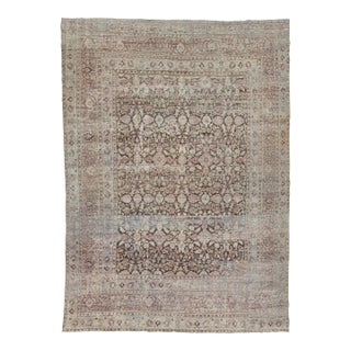 Antique Doroksh Wool Rug With Muted Crimson and Ice Blue Patina 9 X 13 For Sale