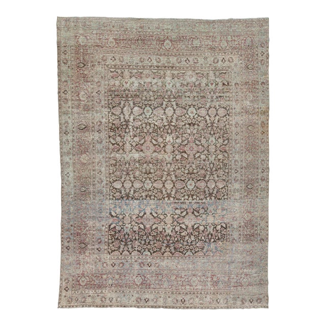 Antique Doroksh Wool Rug With Muted Crimson and Ice Blue Patina 9 X 13 For Sale