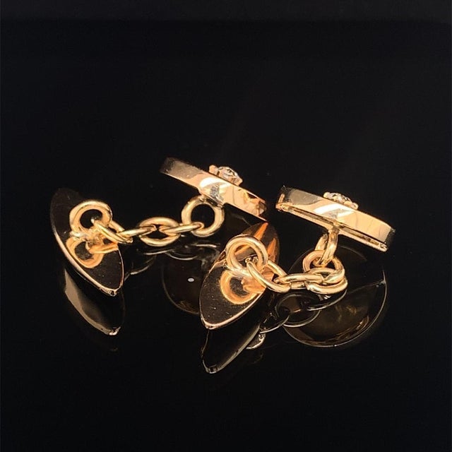 Diamond 14k Yellow Gold Cufflinks Certified, Pair For Sale - Image 9 of 11