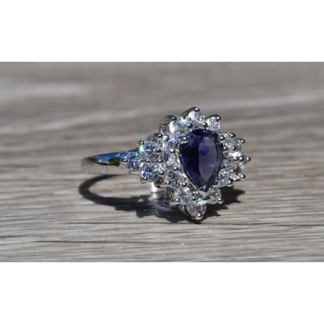 1990s The Betula: Ladies White Gold Cocktail Ring set with Iolite and White Zircon For Sale - Image 5 of 8