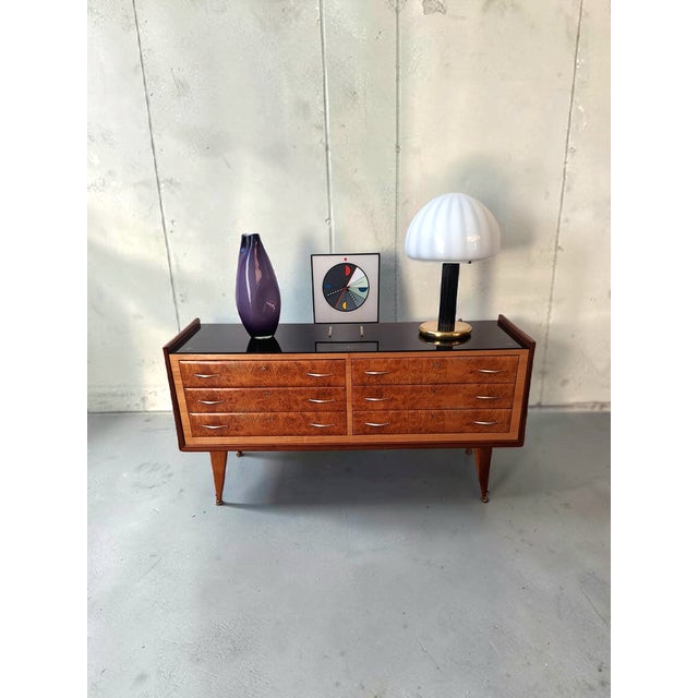 Mid-Century Chest of Drawers in Wood, Glass and Brass, Italy, 1950s For Sale - Image 6 of 7