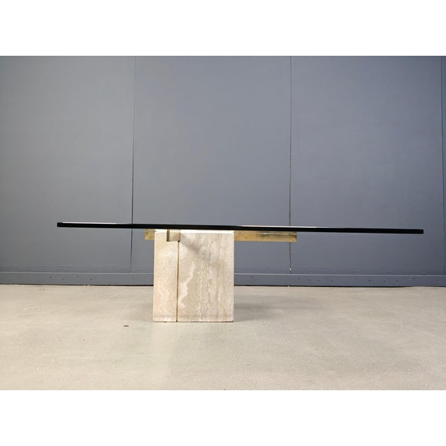 Travertine and Brass Coffee Table from Artedi, 1980s For Sale - Image 10 of 14