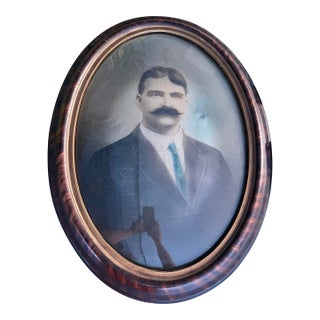 Antique Victorian Photograph of Gentleman With Mustache in Oval Wood Frame For Sale
