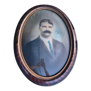 Antique Victorian Photograph of Gentleman With Mustache in Oval Wood Frame
