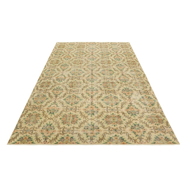 Rug & Kilim Vintage Zeki Müren Rug in Golden-Beige With Floral Patterns | Rug & Kilim For Sale - Image 4 of 7