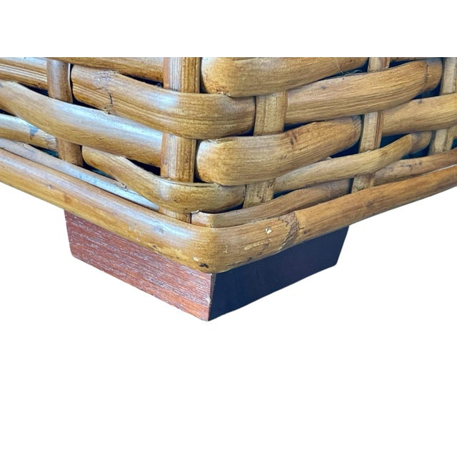 Wood Vintage British Colonial Rattan Cube End Tables, Architectural Form | Pair For Sale - Image 7 of 12