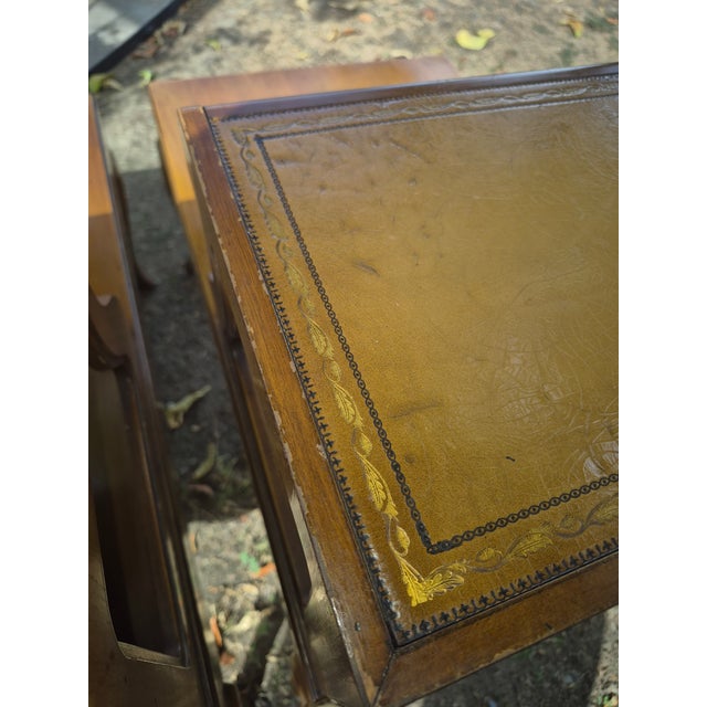 Vintage Stickley Mid-Century Two-Tier Leather Top Step End Tables - A Pair For Sale - Image 16 of 17