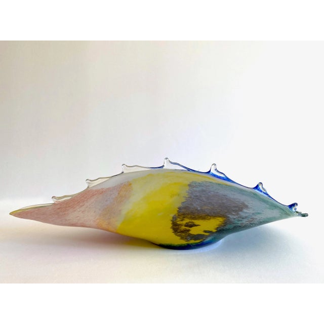 Vintage 1980's Post Modern Hand Blown Studio Art Glass Multicolor Abstract Sculptural Shell Large Centerpiece Bowl For Sale - Image 10 of 13