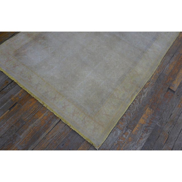 Early 20th Century 1930s Ivory Plaid Solid Antique Cotton Agra Rug 4' X 6'8" Handknotted Wool Carpet For Sale - Image 5 of 18