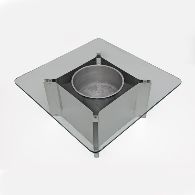 Michel Boyer Mid-Century French Modern Steel and Glass Coffee Table in the style of Michel Boyer, 1970s For Sale - Image 4 of 5