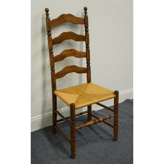 Wood Set of 4 Ethan Allen Heirloom Nutmeg Maple Colonial Early American Ladderback Rush Seat Dining Side Chairs For Sale - Image 7 of 13