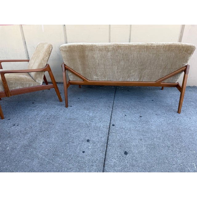 Rare Vintage Danish Modern Teak Sofa and Chair Set by Edvard and Tove Kindt-Larsen For Sale In Los Angeles - Image 6 of 8