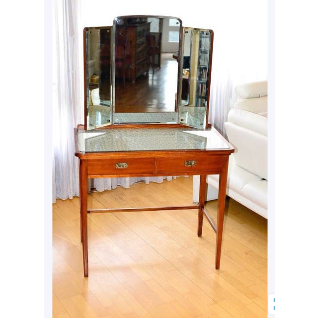 Brown Art Nouveau Dressing Table with Three-Part Mirror, 1920s For Sale - Image 8 of 15