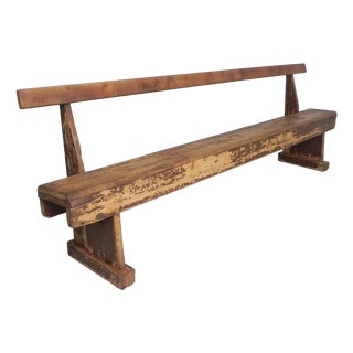 Pine Bench with Backrest, 1950s For Sale