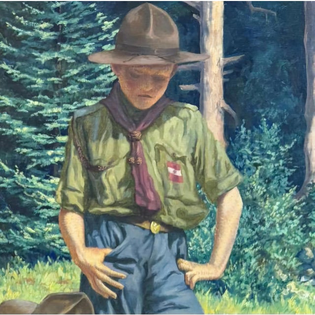 Large Signed Oil on Canvas Painting by Alfred Waagner, Two Scouts in an Alpine Meadow, Early 20th Century. For Sale - Image 3 of 11