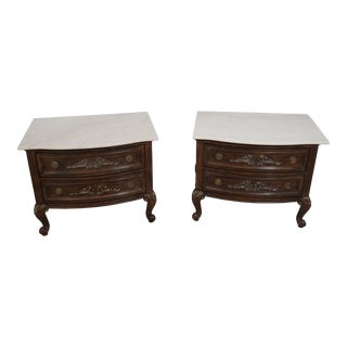 Pair Jeffco French Style Marble Top Nightstands For Sale
