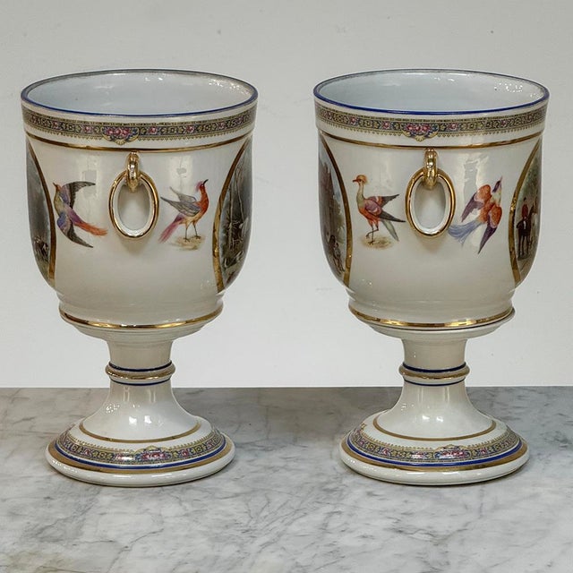 Ceramic Pair Antique Belgian Pêtre À Baudour Neoclassical Porcelain Hunt Scene Urns For Sale - Image 7 of 18