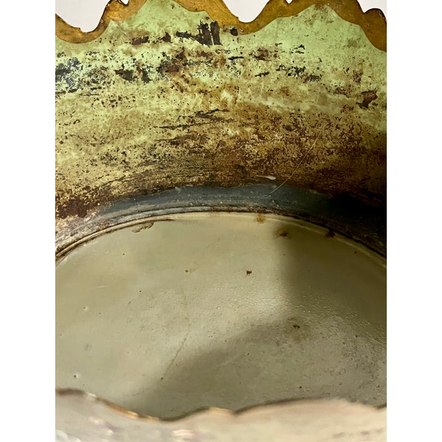 Vintage French Tole Cachepot With Hand-Painted Roses and Scalloped Rim For Sale - Image 15 of 15
