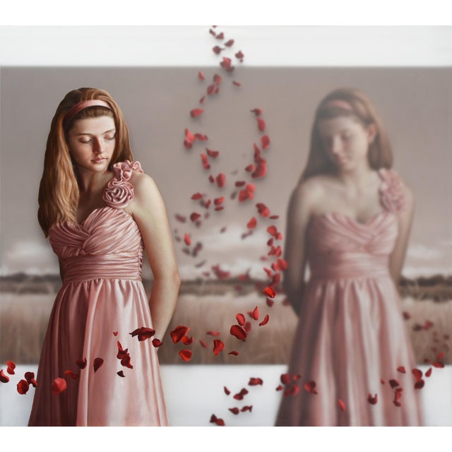 Vortex by Beth Sistrunk | Oil on three translucent acrylic panels of a girl in a pink dress For Sale