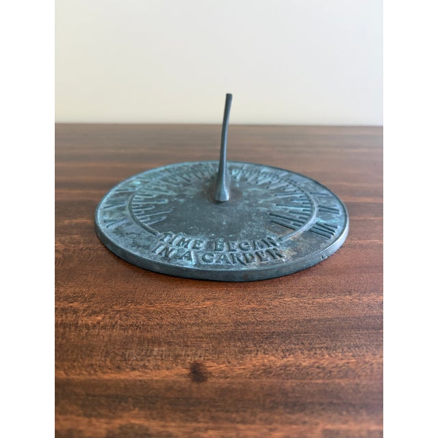Virginia Metalcrafters Vintage English Country Verdigris Iron Garden Sundial "Time Began in a Garden" For Sale - Image 4 of 7